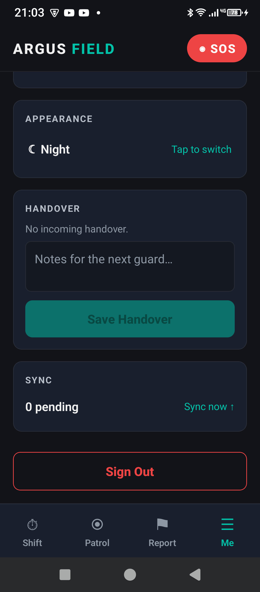 ARGUS Field app shift handover notes